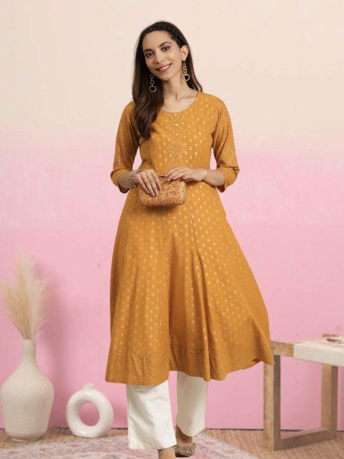 Cotton Floral Print Anarkali Kurta