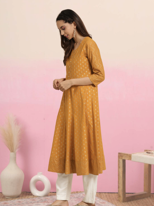 Cotton Floral Print Anarkali Kurta