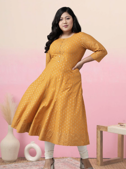 Cotton Floral Print Anarkali Kurta