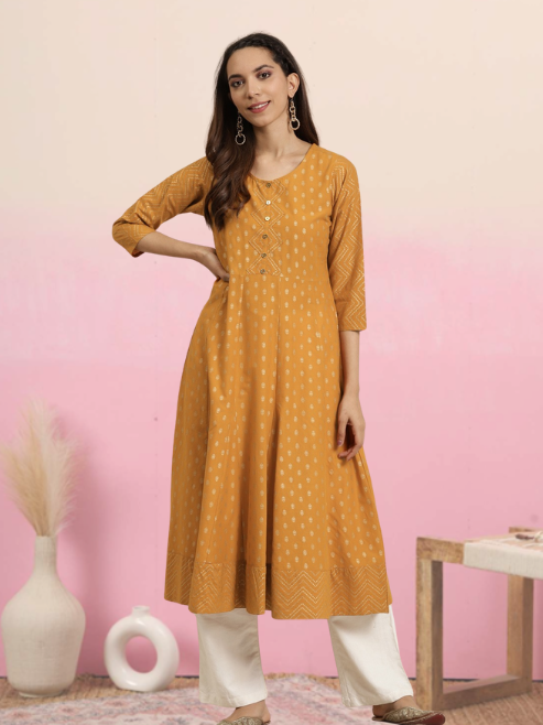 Cotton Floral Print Anarkali Kurta