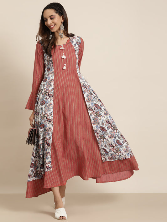 Rayon Geometric Print Embroidered Anarkali Kurta