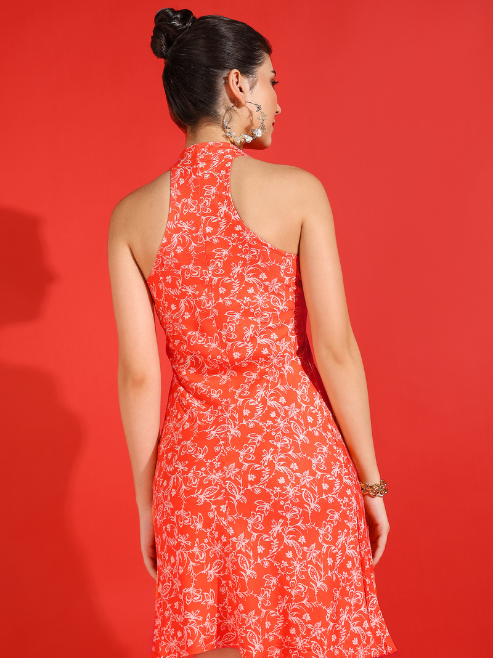 yash gallery womens rayon floral printed short dress orange