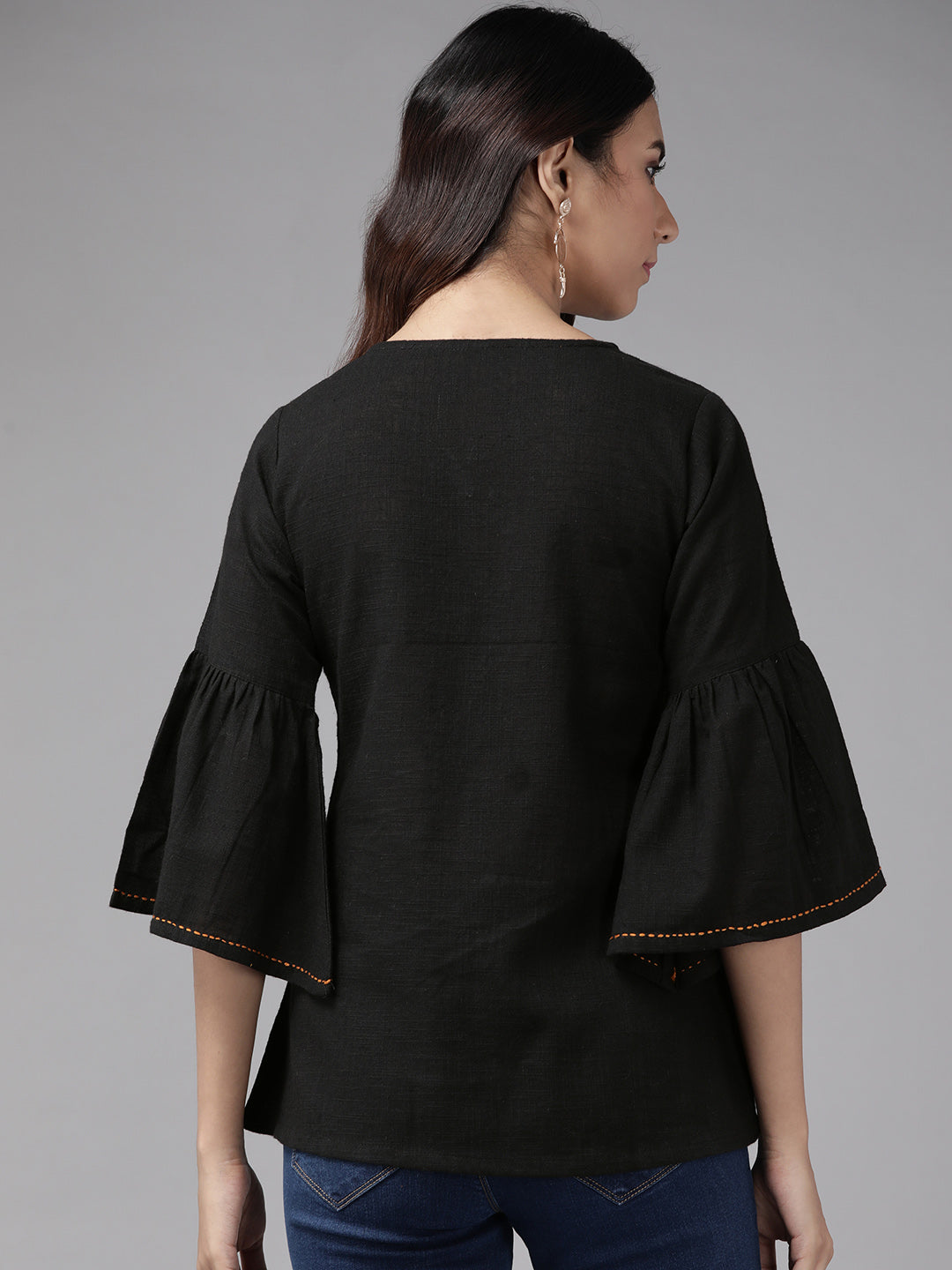 Yash Gallery Women's Cotton Slub Patch Work Top Plus Size