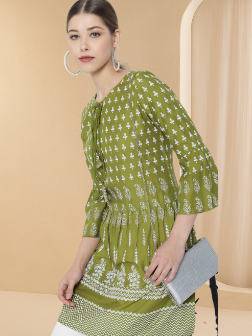 womens girls rayon floral printed short kurti