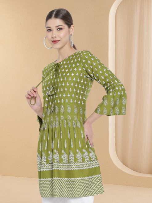 womens girls rayon floral printed short kurti