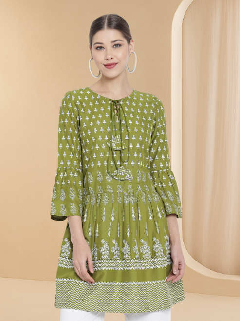 womens girls rayon floral printed short kurti