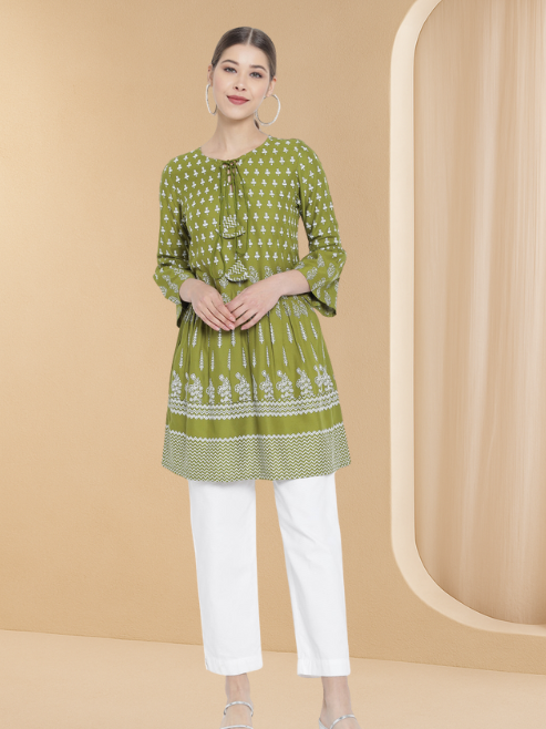 womens girls rayon floral printed short kurti