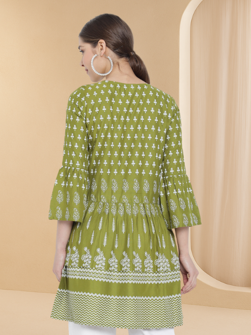 womens girls rayon floral printed short kurti
