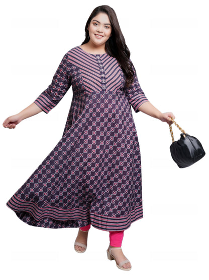 womens cotton floral printed anarkali kurta pink