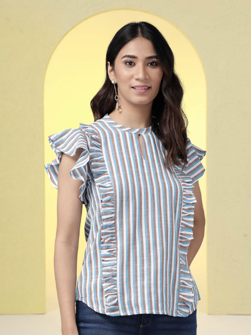 womens cotton blend stripeed regular topmulti
