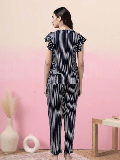 womens stripe printed night suitblue