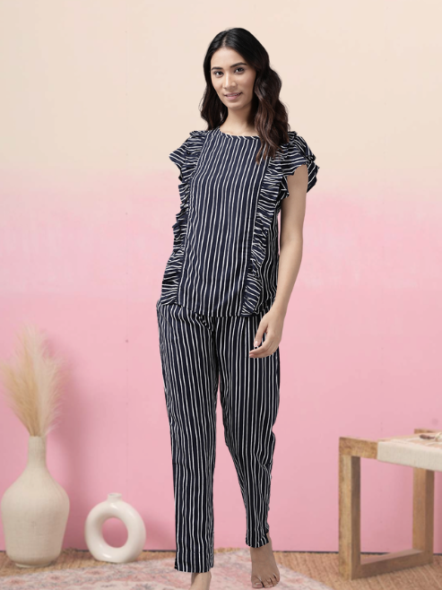 womens stripe printed night suitblue