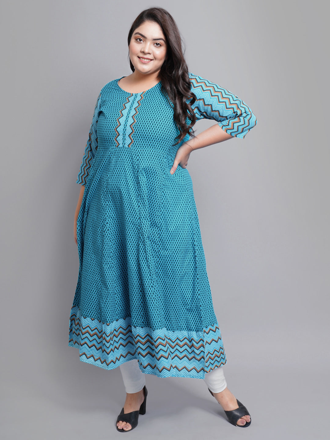 Cotton Geometric Print Anarkali Kurta (Mustard)