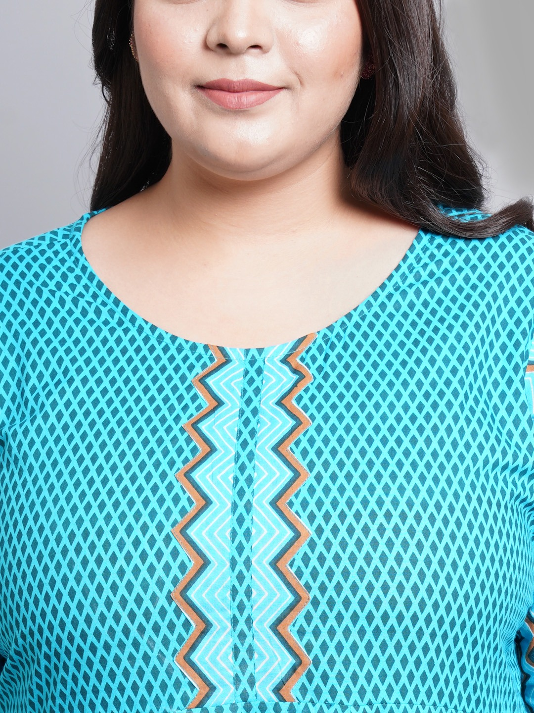Cotton Geometric Print Anarkali Kurta Plus Size