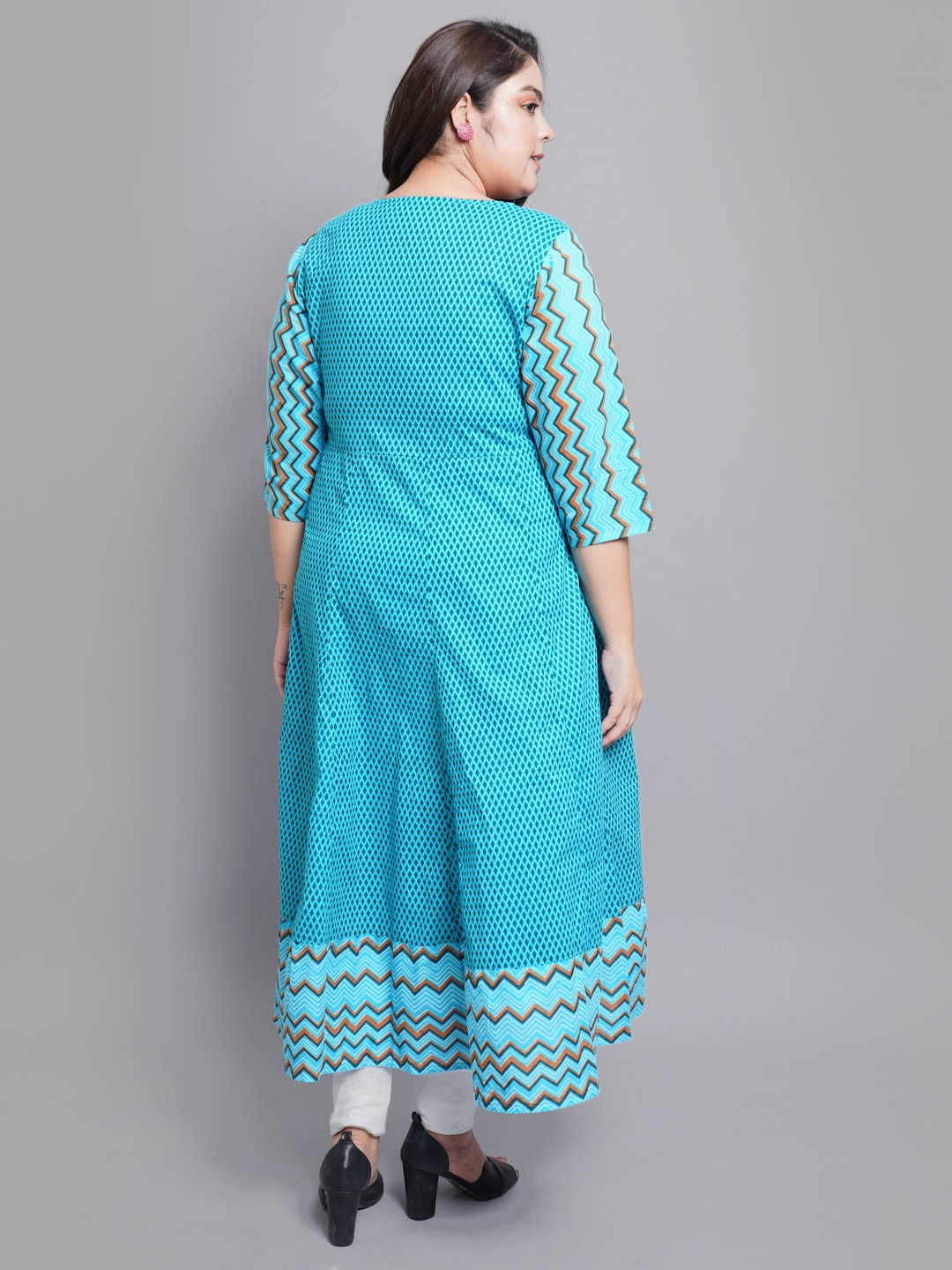 Cotton Geometric Print Anarkali Kurta Plus Size
