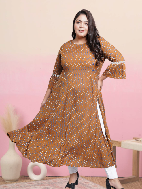 yash gallery womens floral printed a line kurti brown
