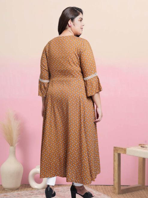 yash gallery womens floral printed a line kurti brown