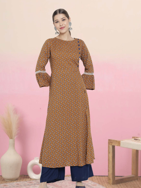 yash gallery womens floral printed a line kurti brown
