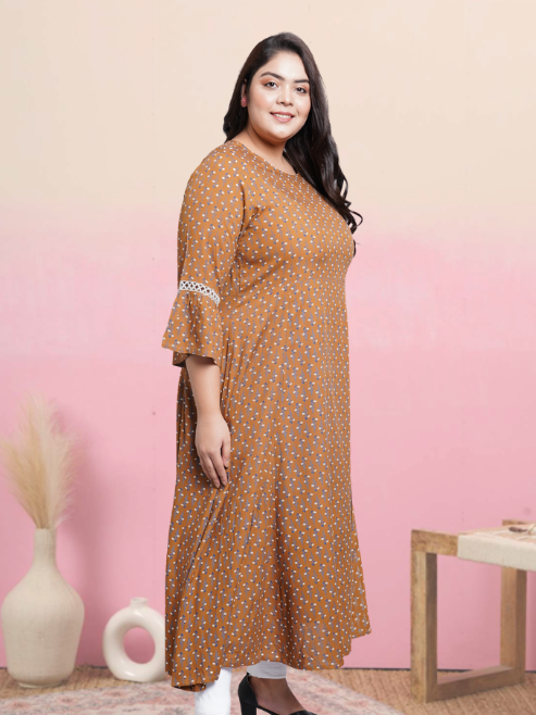 yash gallery womens floral printed a line kurti brown