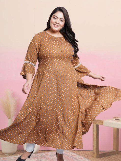 yash gallery womens floral printed a line kurti brown