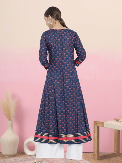 Floral Printed Anarkali Kurti (Blue)