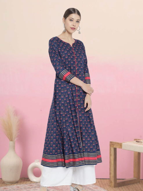 Floral Printed Anarkali Kurti (Blue)