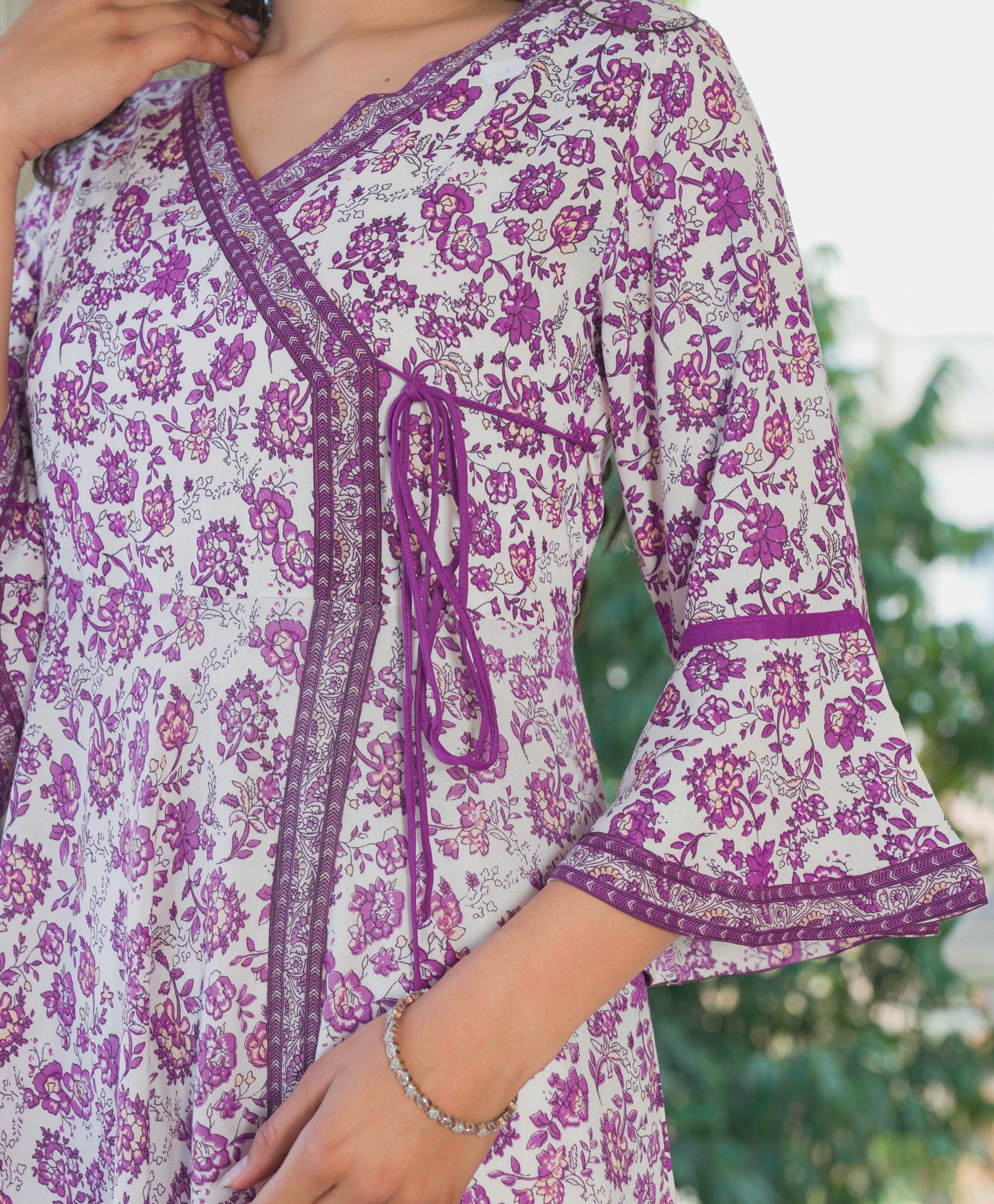 Rayon Floral Print Angrakha Kurta