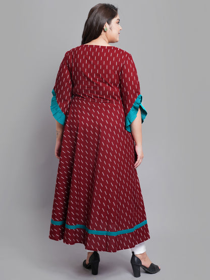 Cambric Cotton Embroidered Geomatrical Print Anarkali Kurta Dress