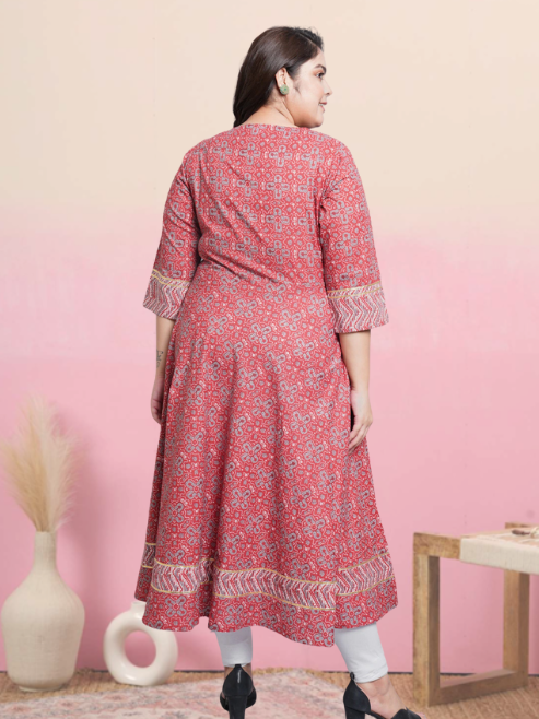 yash gallery womens cotton floral printed anarkali kurta maroon