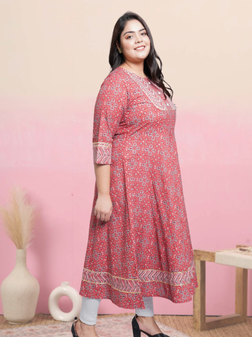 yash gallery womens cotton floral printed anarkali kurta maroon