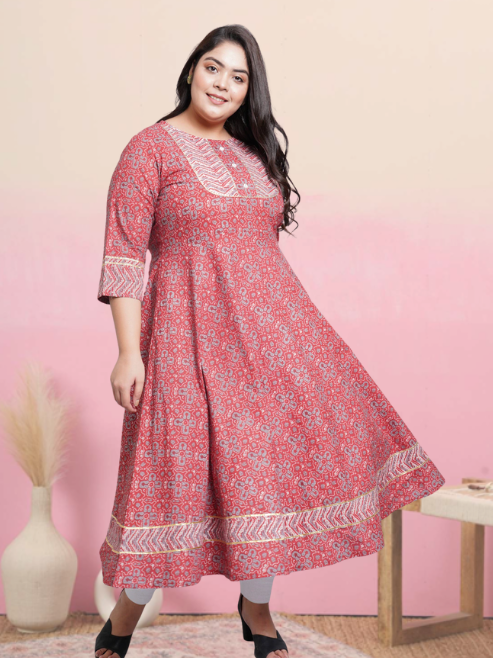 yash gallery womens cotton floral printed anarkali kurta maroon