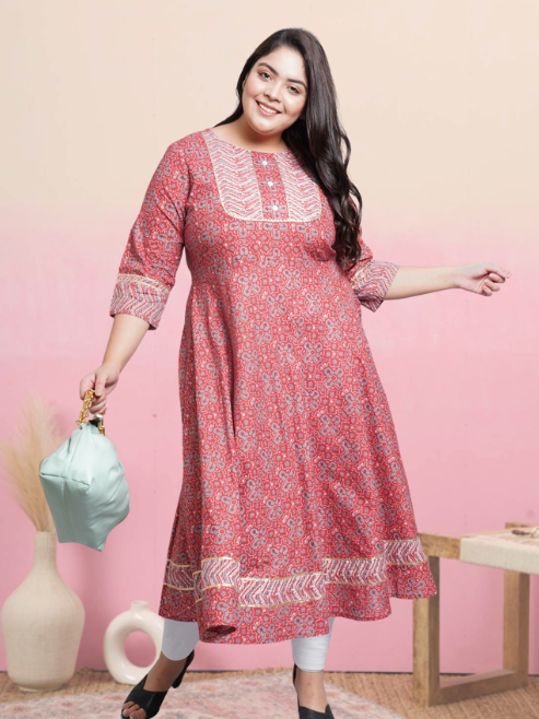 yash gallery womens cotton floral printed anarkali kurta maroon