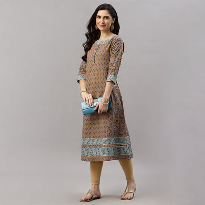 Cotton Floral Printed Anarkali Kurta (Multi)