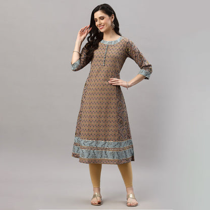 Cotton Floral Printed Anarkali Kurta (Multi)