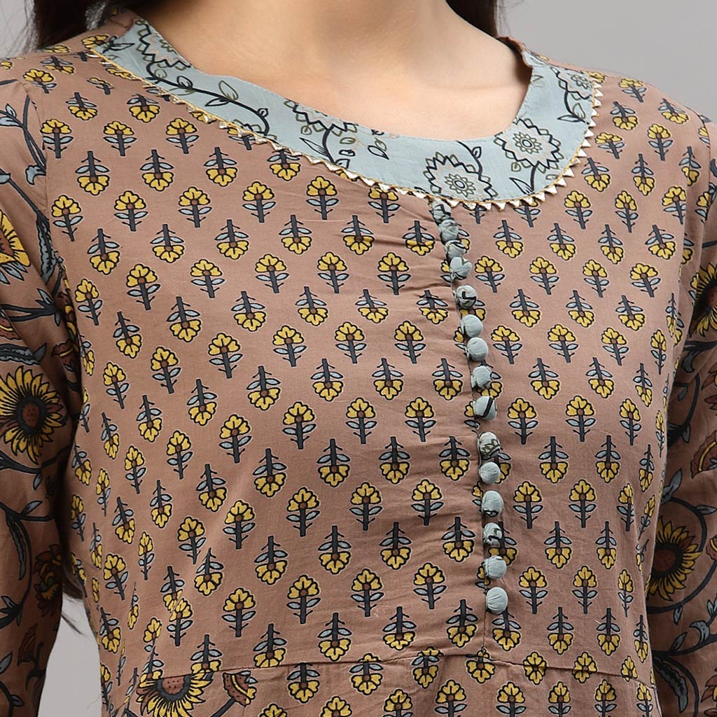 Cotton Floral Printed Anarkali Kurta (Multi)