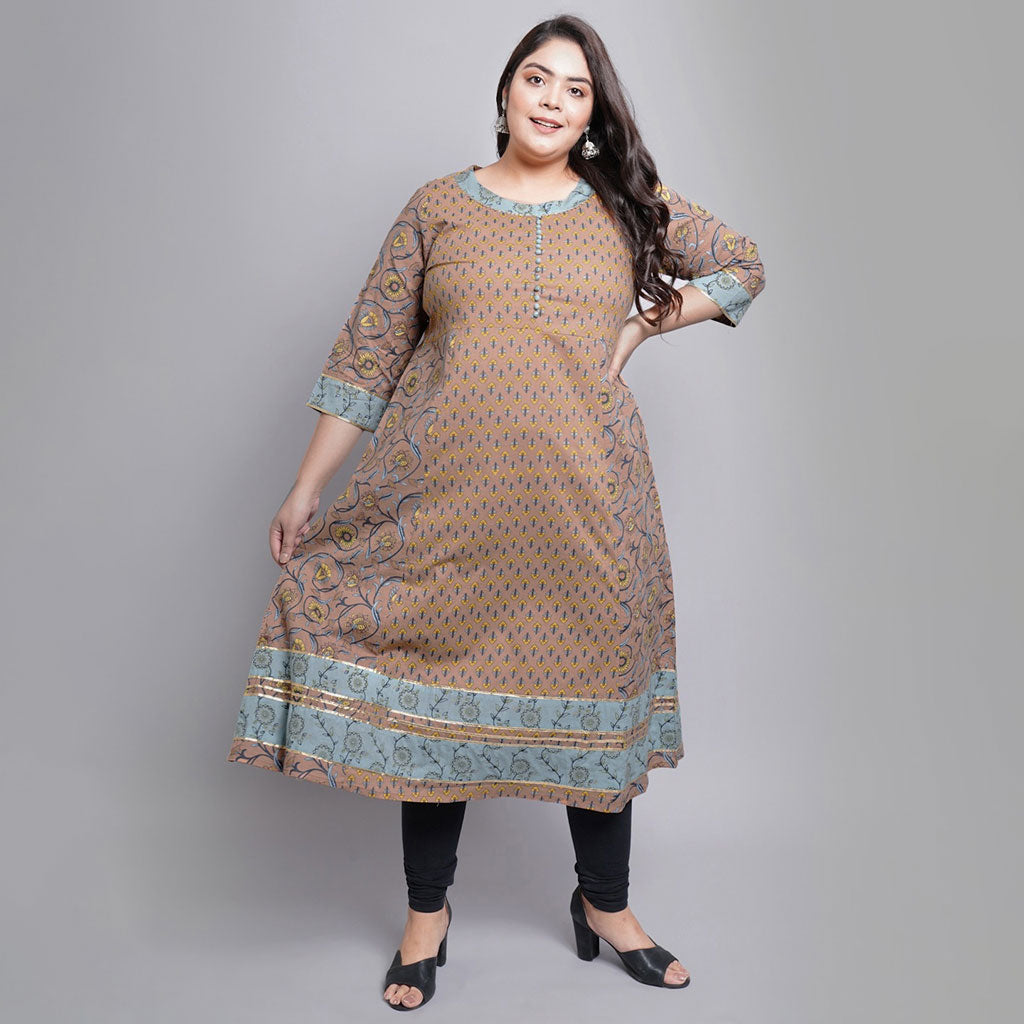 Cotton Floral Printed Anarkali Kurta (Multi)