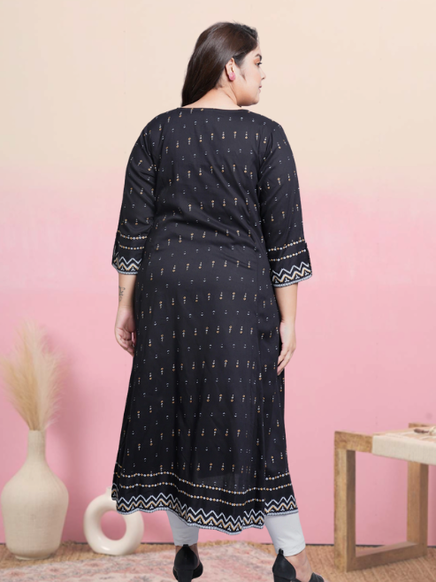 yash gallery womens rayon geomatrical printed anarkali kurti black