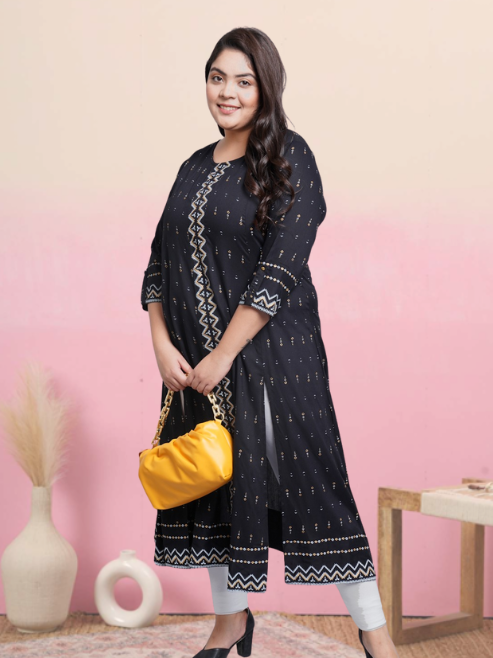 yash gallery womens rayon geomatrical printed anarkali kurti black