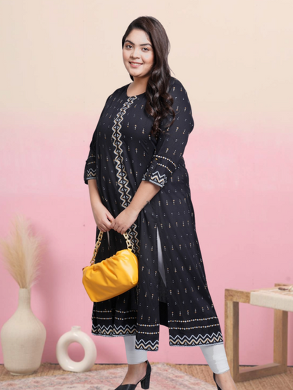 yash gallery womens rayon geomatrical printed anarkali kurti black