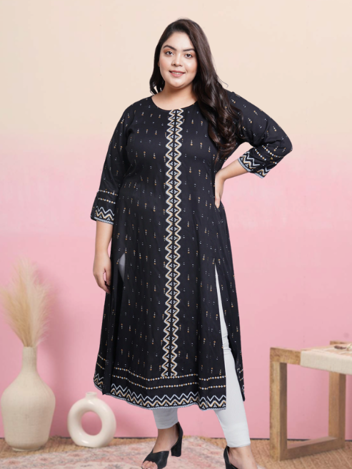 yash gallery womens rayon geomatrical printed anarkali kurti black