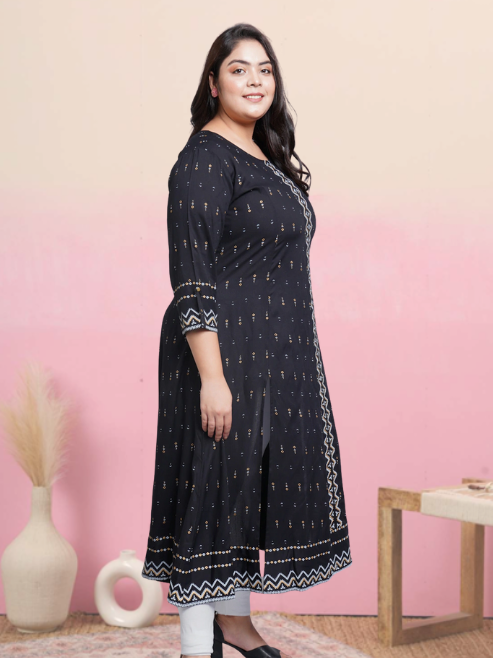 yash gallery womens rayon geomatrical printed anarkali kurti black