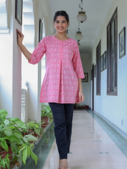 Cotton Floral Printed Short Kurti