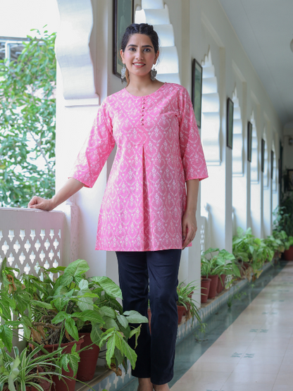 Cotton Floral Printed Short Kurti