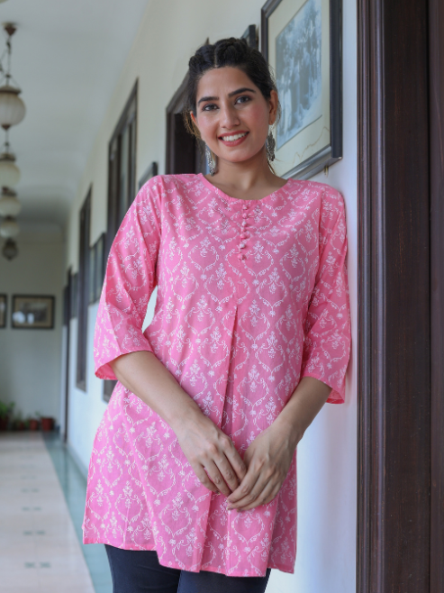 Cotton Floral Printed Short Kurti