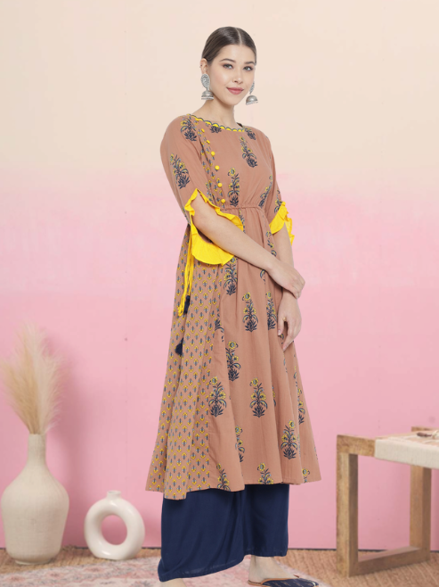yash gallery womens cotton floral printed a line kurti multi
