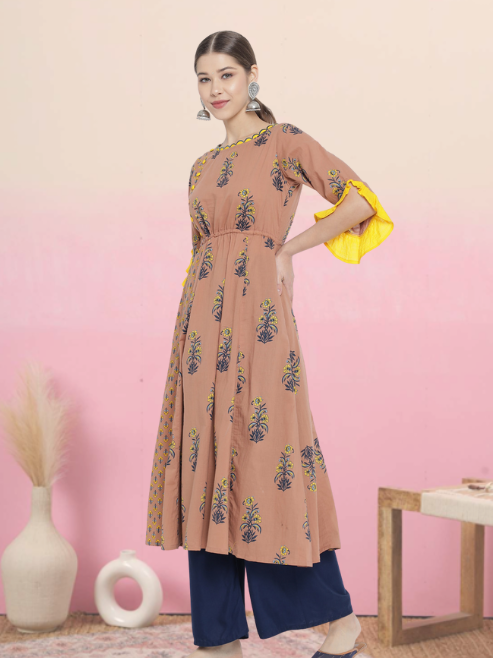 yash gallery womens cotton floral printed a line kurti multi