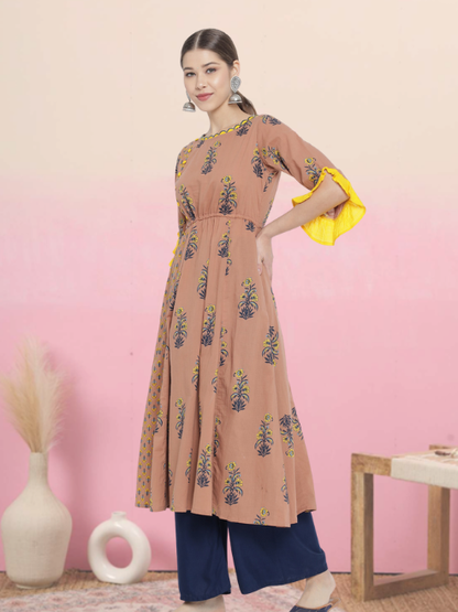 yash gallery womens cotton floral printed a line kurti multi