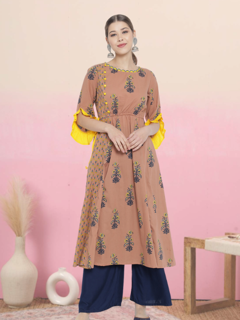 yash gallery womens cotton floral printed a line kurti multi