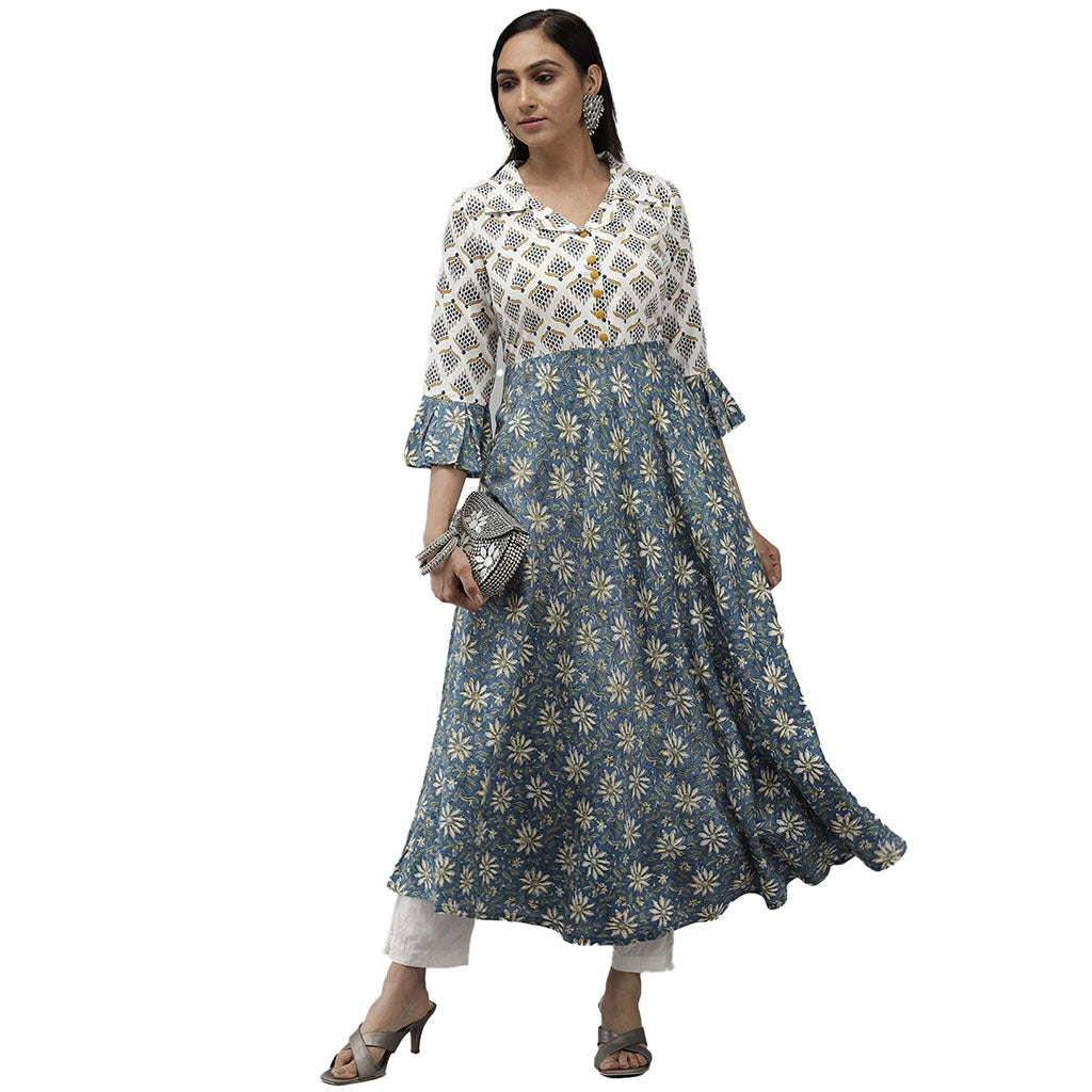 Indian Kurta For Women Yash Gallery Women's Cotton Floral Print Anarkali Kurta - YASH GALLERY Women S Cotton Floral Print Anarkali Kurta Kurtas And Kurtis Ethnic Wear For Women