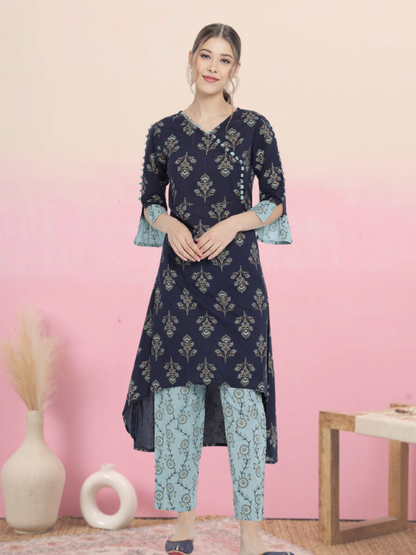 Yash Gallery Women's Cotton Floral Print A-line Kurta Pant Set (Multi)